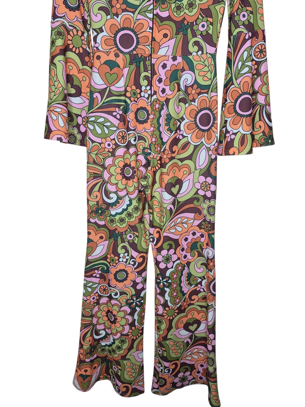 Smak Parlour 70s Retro Psychedelic Floral Bell Sleeve Jumpsuit Womens Small - Picture 9 of 9